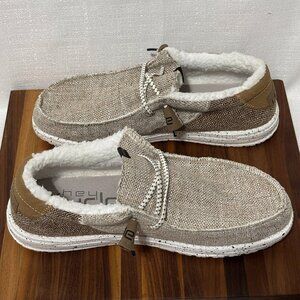Hey Dude Wally Stitch Shoes Men's Size 9 Tumbleweed Canvas Fleece Lined Comfort